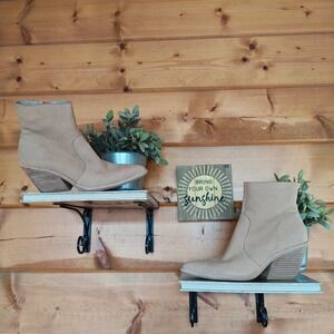 Dolce Vita Volli Dune Nubuck Leather Stack Heel Ankle Pointed Toe Boots Sz 6.5 M